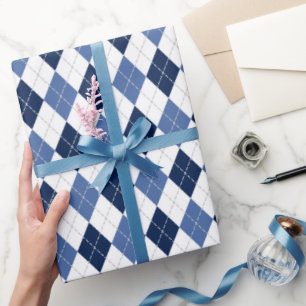 Papier Cadeau Jacquard bleu blanc plaid