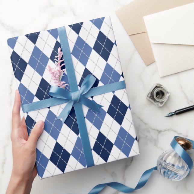 Papier Cadeau Jacquard bleu blanc plaid (Cadeaux)