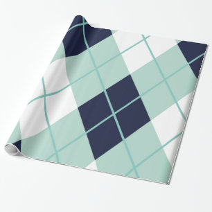Papier Cadeau Jacquard moderne motif turquoise marine bleu prepp
