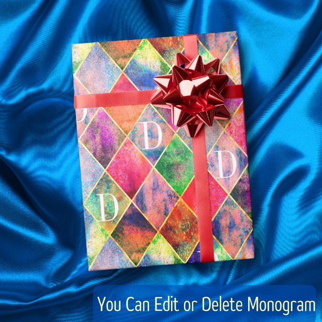 Papier Cadeau Jacquard Monogramme Aquarelle Abstraite Moderne Él (Créateur téléchargé)