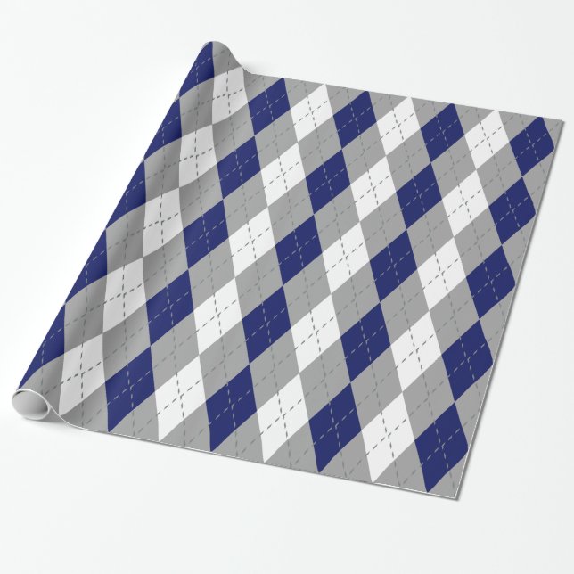 Papier Cadeau Jacquard Navy Blue Charcoal Dk Grey What XL (Déroulé)