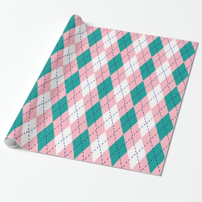 Papier Cadeau Jacquard XL bleu marine rose What (Déroulé)