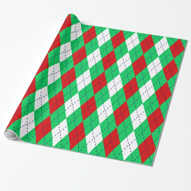 Papier Cadeau Jacquard XL Emerald Green Navy Blue Red Wht (Déroulé)