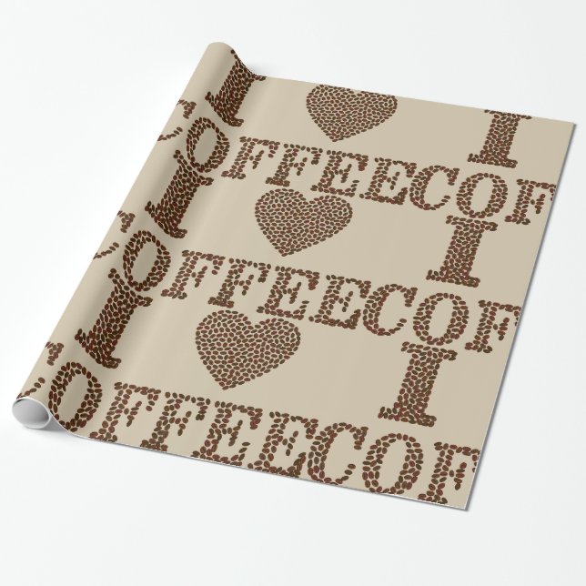 Papier Cadeau J'adore le papier d'emballage de café (Déroulé)