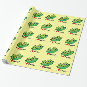 Papier Cadeau J'aime des jumeaux : Deux pois dans une cosse