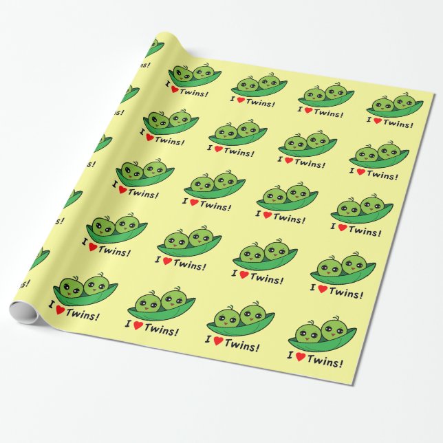 Papier Cadeau J'aime des jumeaux : Deux pois dans une cosse (Déroulé)