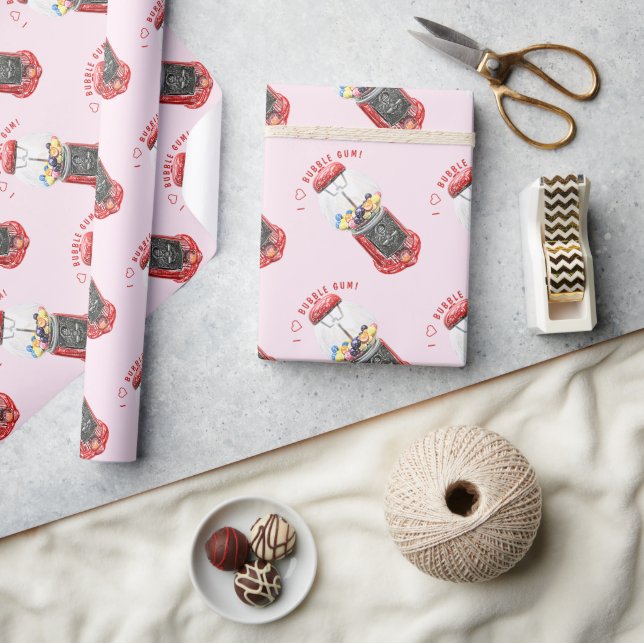Papier Cadeau J'Aime La gomme À Bulles (Artisanat)