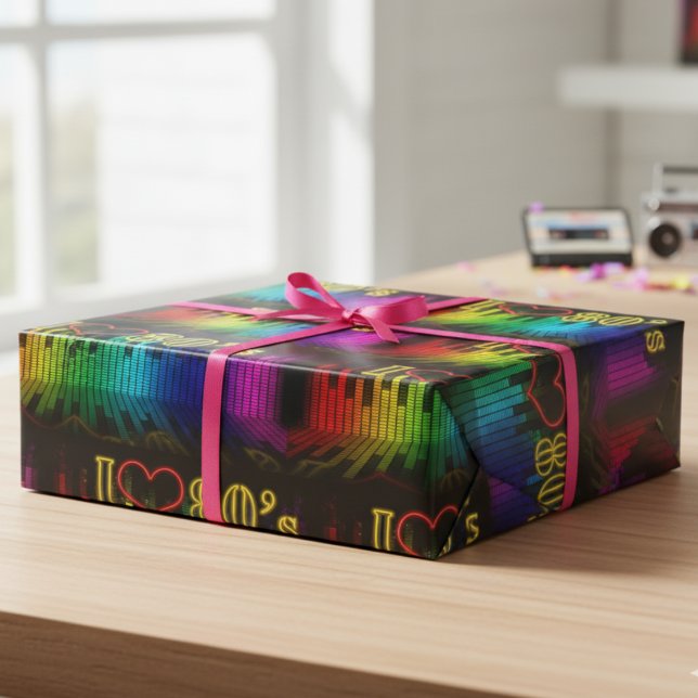 Papier Cadeau J'Aime Les Années 80 (I Love The 80's Wrapping Paper)