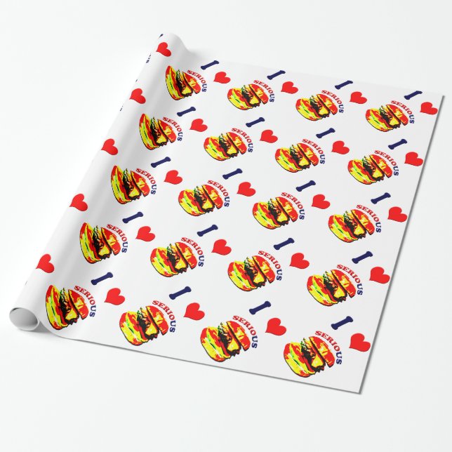 Papier Cadeau J'Aime Les Burgers Sérieux (Déroulé)