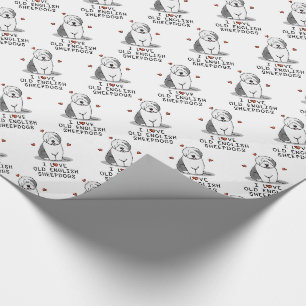 Papier Cadeau J'aime les vieux bergers anglais (Grey 1) mignonne