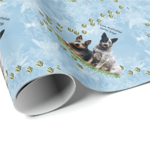 Papier Cadeau J'aime mon chien australien de bétail sur le