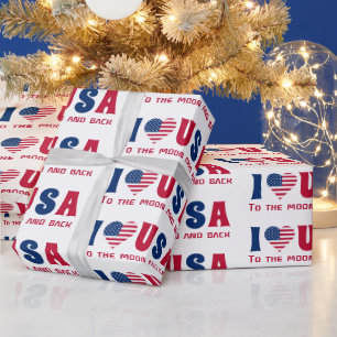 Papier Cadeau J'aime USA texte personnalisé Bleu et rouge