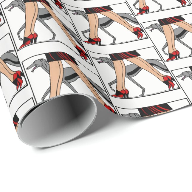 Papier Cadeau Jambes Art déco femmes Greyhound Whippet Chien R (Coin rond)