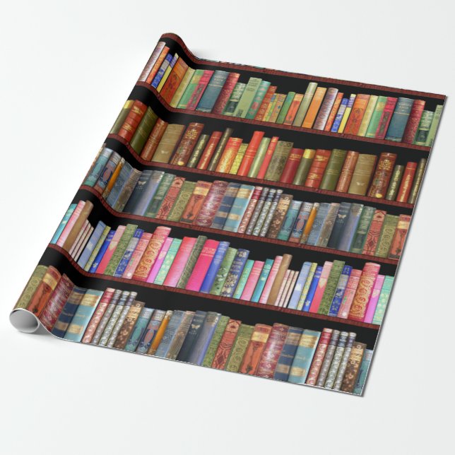 Papier Cadeau Jane Austen et sa bibliothèque d'antiquités (Déroulé)