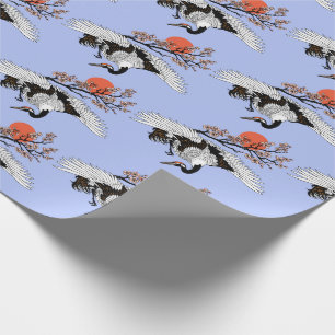 Papier Cadeau Japanese crane bird and blooming sakura