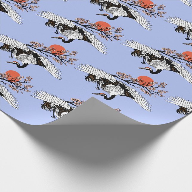 Papier Cadeau Japanese crane bird and blooming sakura (Coin)