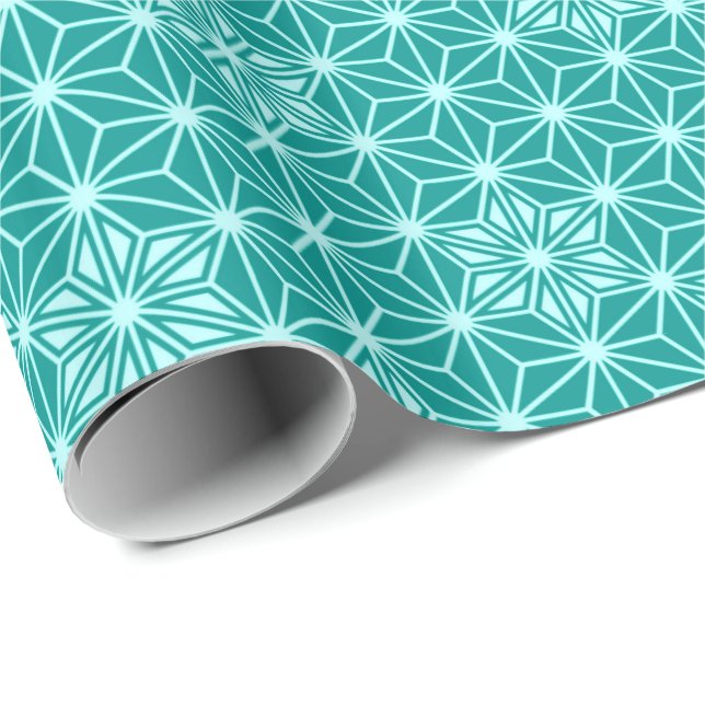 Papier Cadeau Japonais Asanoha ou Star Motif, turquoise (Coin rond)