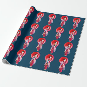 Papier Cadeau Japonais Geisha rouge kimono art mignon