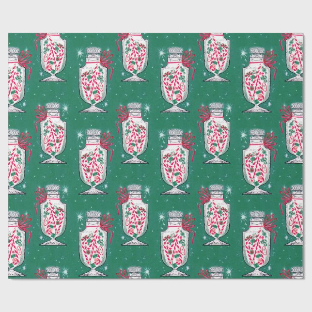 Papier Cadeau Jar de bonbons de Noël rétro (Plat)