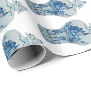Papier Cadeau Jar de gingembre blanc et bleu peint à la main