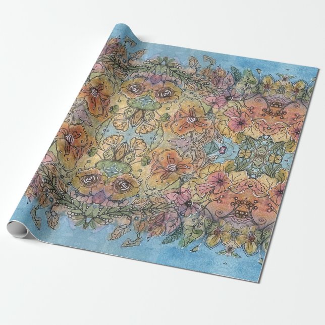 Papier Cadeau Jardin à fleurs chic de Whimsical aquarelle peintu (Déroulé)
