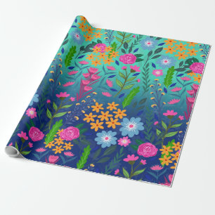 Papier Cadeau Jardin à fleurs de couleur bleue