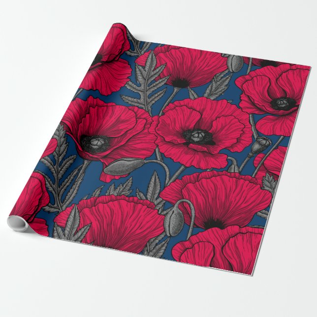 Papier Cadeau Jardin à pavot nocturne (Déroulé)