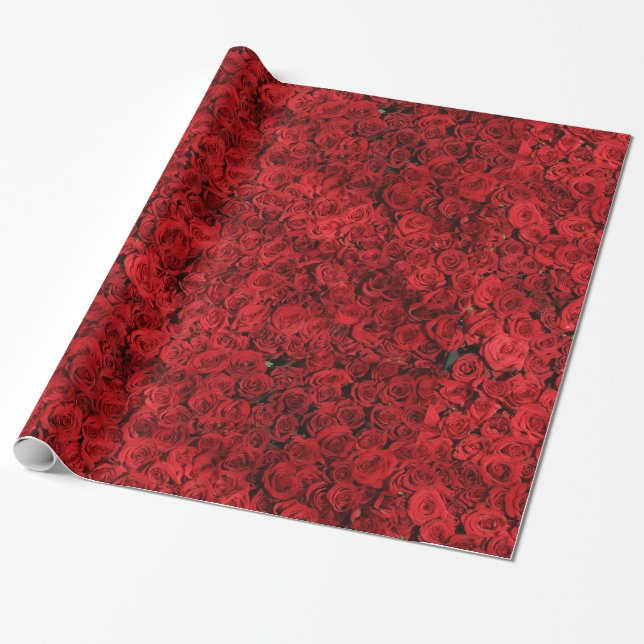 Papier Cadeau Jardin Abstrait de Roses Rouges Élégant Floral (Déroulé)
