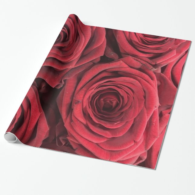 Papier Cadeau Jardin Abstrait de Roses Rouges Élégant Floral (Déroulé)