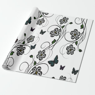 Papier Cadeau Jardin aux papillons roses