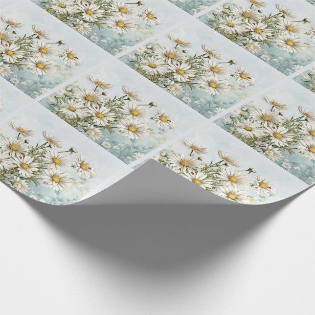 Papier Cadeau Jardin blanc de marguerite avec Ladybugs Botanique (Coin)