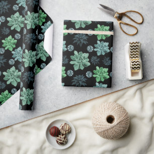 Papier Cadeau Jardin Botanique Vert Motif Floral Sur Noir