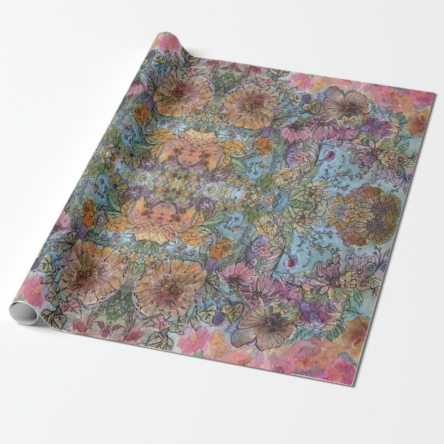 Papier Cadeau Jardin Chic Fleur Chic Shabby peinture aquarelle (Déroulé)