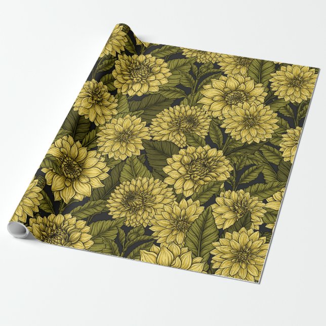 Papier Cadeau Jardin de Dahlia jaune (Déroulé)
