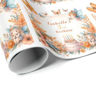 Papier Cadeau Jardin de Fée Magique Orange - Anniversaire