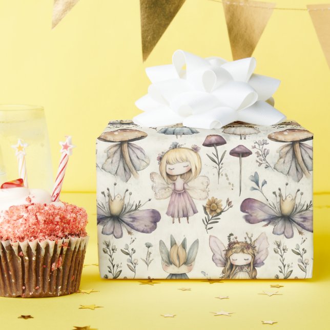 Papier Cadeau Jardin de Fleur de Champignons et de Fée de Whimss (Fête d'anniversaire)