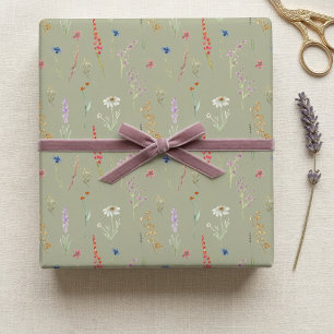 Papier Cadeau Jardin de fleurs sauvages à l'aquarelle élégante V
