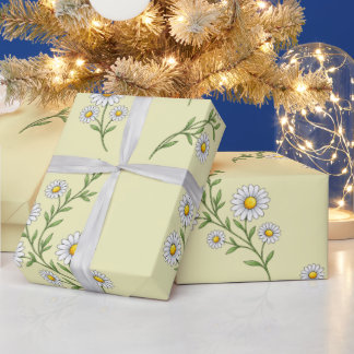 Papier Cadeau Jardin de marguerites Fleur botanique jaune doux