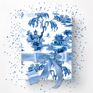 Papier Cadeau Jardin de pagode en porcelaine bleue