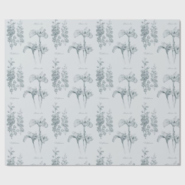 Papier Cadeau Jardin d'Iris et de Delphinium (Plat)