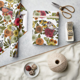 Papier Cadeau Jardin d'oiseaux et de fleurs 1