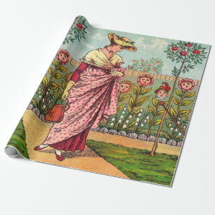 Papier Cadeau Jardin Fleurir Femme Art Antique