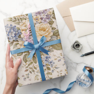 Papier Cadeau Jardin Fleurissant en Ivoire Doux