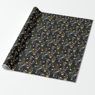 Papier Cadeau Jardin floral foncé : Motif nocturne florissant