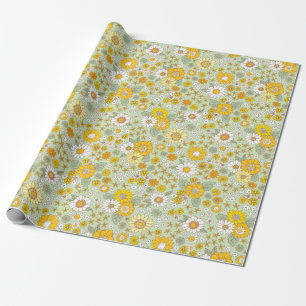 Papier Cadeau Jardin Floral Jaune Motif