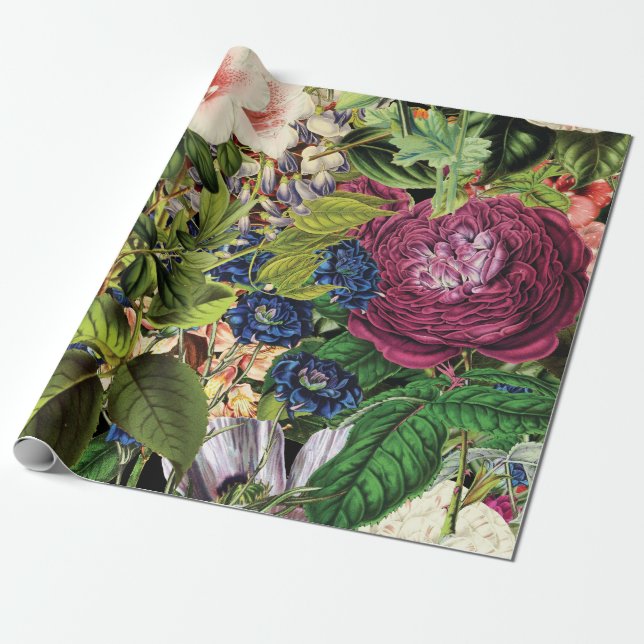Papier Cadeau Jardin Floral luxuriant Imprimantes botaniques Vin (Déroulé)