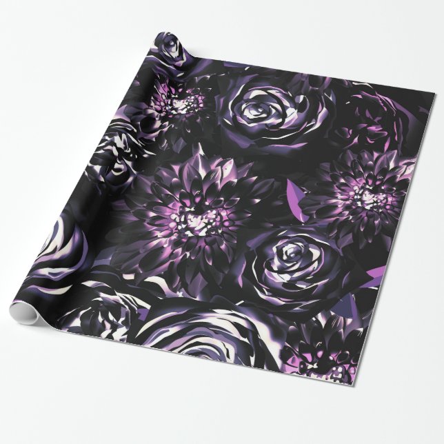 Papier Cadeau Jardin foncé Vis mauve Fleurs Mariage (Déroulé)