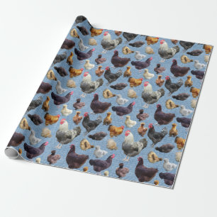 Papier Cadeau Jardin poulets bleu Burlap 