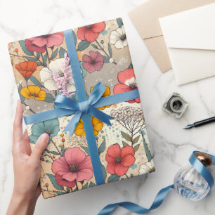 Papier Cadeau Jardin Rétro en Fleur