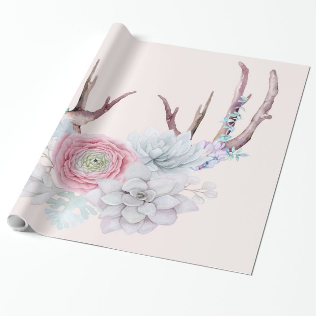 Papier Cadeau Jardin rose de Succulent de fleurs d'andouillers (Déroulé)